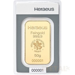 50g Heraeus Goudbaar | Nieuw