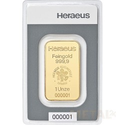 1 oz Heraeus Gold Bar | NEW